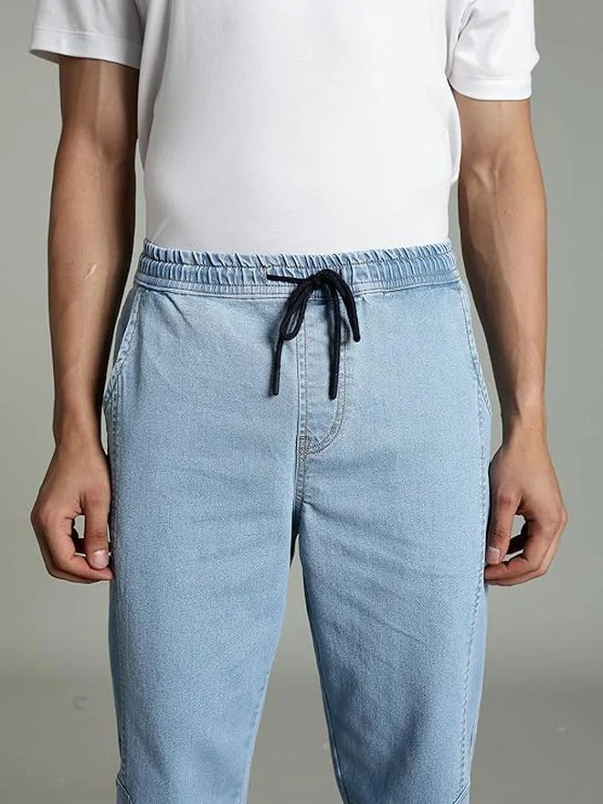 inkd Seaside Slate Men's Regular Fit Joggers - Mid -Rise | Cotton Blend | Stretchable Fabric| Elasticated Waistband | Jeans for Men for Men | Best Price UAE